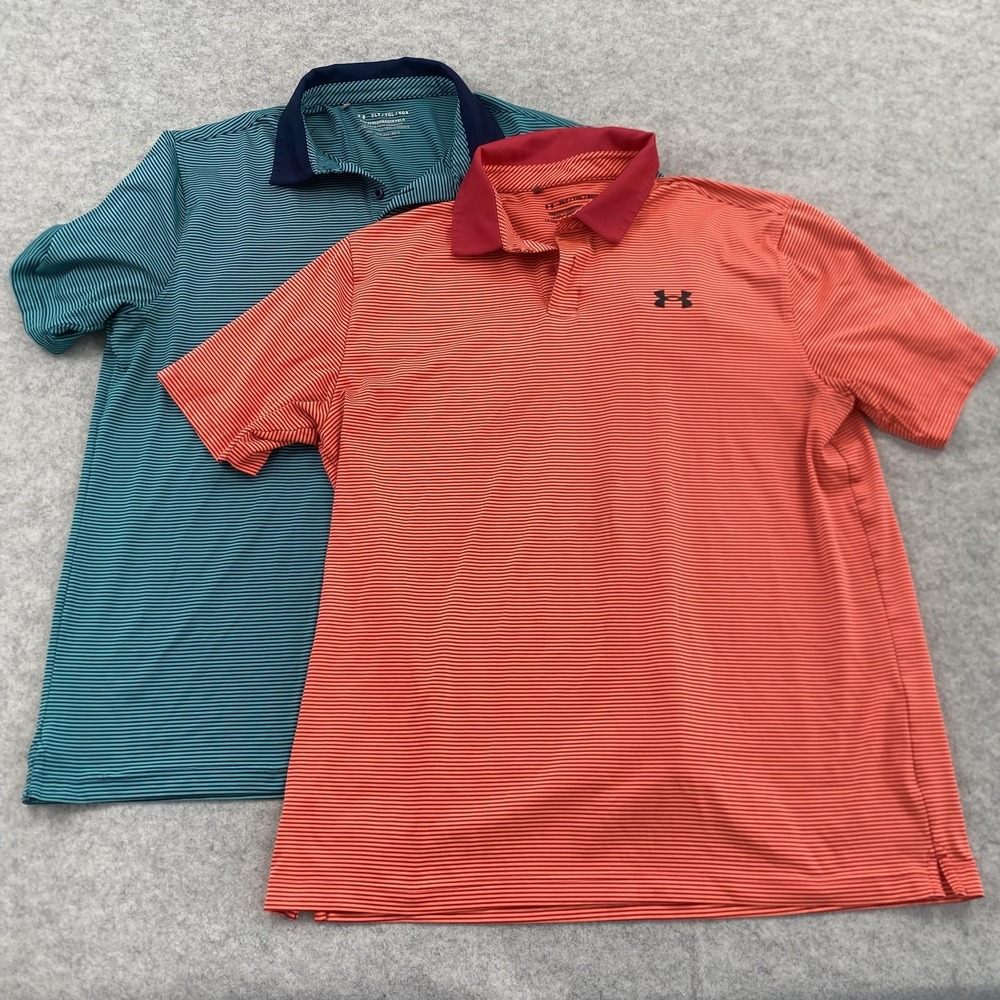 Under Armour Performance Polo Shirt Mens XLT Tall Stripe Golf Lot 2 *Stain*